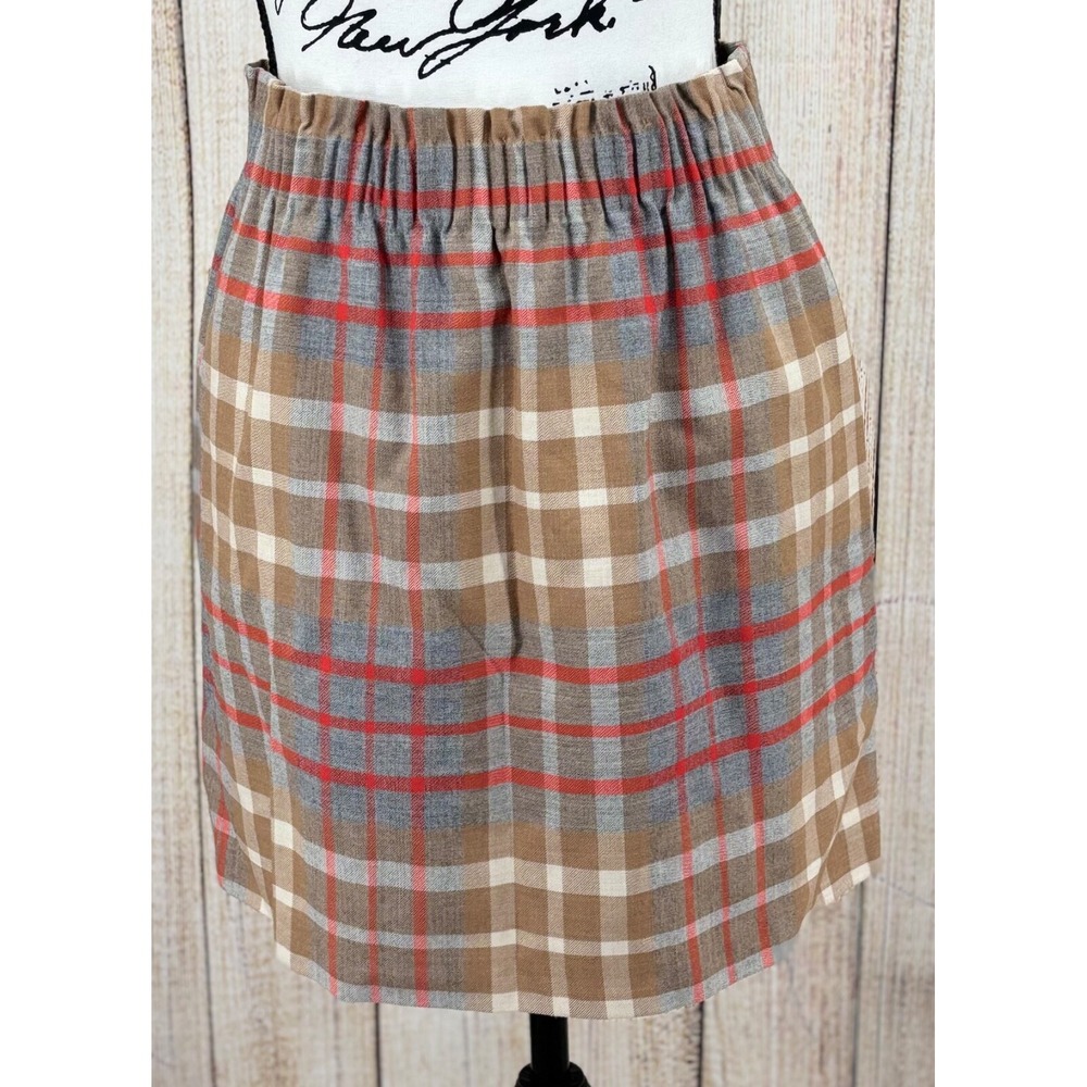 J. Crew Plaid Mini Skirt Size 4 Wool Blend Sidewalk Lined Pull On‎ Elastic Waist